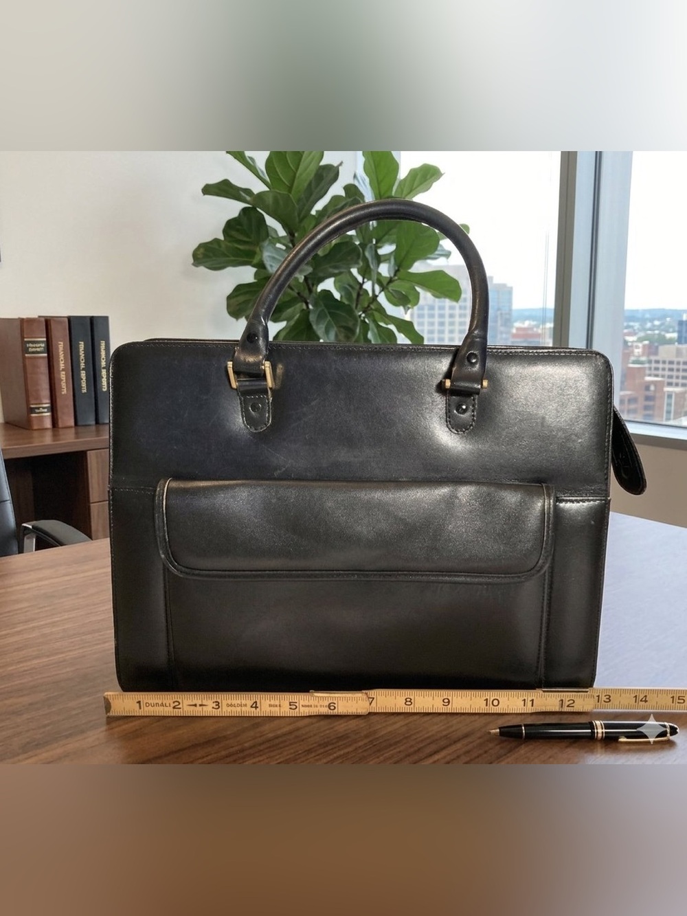 Vintage Saks Fifth Avenue Black Leather Office Briefcase Tote Bag